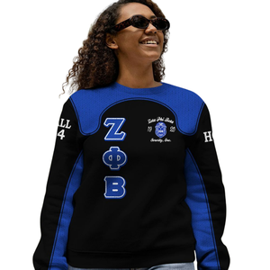 Zeta Phi Beta 1920 Suéter de punto azul blanco ZPhiB Sorority Greek Life Chenille Letters Divine Nine Premium Top Wear - Product Image 4