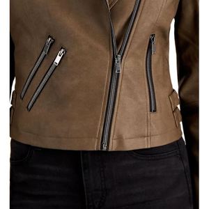 Giacca Moto in Ecopelle Beige con Colletto Alto per Ragazzi, Stile Caffetteria, Stagione Autunnale - Taglia Piccola - Product Image 3