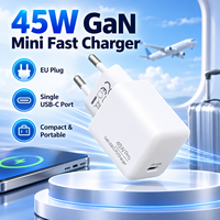 Chargeur mural compact 45W GaN Mini USB-C PD à charge rapide avec prise EU pour téléphones et tablettes, avec coque en PC ignifuge