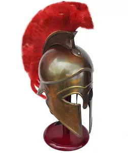 列奥尼达斯希腊斯巴达300黄铜仿古中世纪装甲头盔，带红色羽流，质量最好的头盔