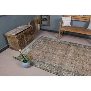 4.9x8 ft Turkish Area Rug, Vintage <b>Brown</b> Polka dot Rug - Product Image 5