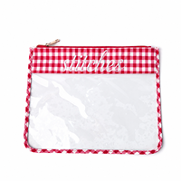Pochette Organisateur Personnalisée en Nylon Brodé NDLPT avec Motifs à Carreaux, Floraux et Rayés, sur Sac à Fermeture Éclair Transparent