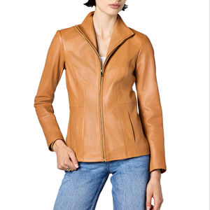 Chaqueta de Cuero Sólido para Mujer, Talla Grande, Gruesa, Transpirable, con Cierre de Cremallera, Tinte Liso, Acabado Directo de Pakistán - Product Image 1