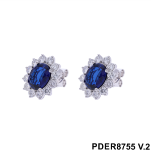 Boucles d'oreilles de luxe Halo floral en or 14K avec diamants taille brillant 2.4CTW et bijoux en diamant saphir ovale - Product Image 5