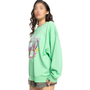 Color verde claro, ropa exterior con estilo, suave al tacto, algodón de doble cara, cuello redondo, hombros caídos, sudaderas - Product Image 2