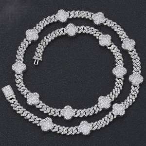 VVS Moissanite Miami Hip Hop único oro blanco 14mm corte redondo diamante cadena de eslabones cubanos para hombres mujeres 925 plata esterlina - Product Image 5