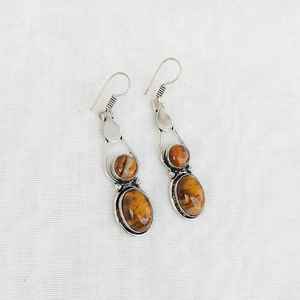 Tigers Eye Multi-Stone <b>Earrings</b> 925 Silver Plated Handmade Gemstone Dangle <b>Earrings</b> Boho Jewelry Gift for Her <b>Holiday</b> - Product Image 1