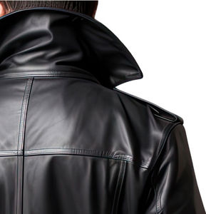 Manteau long d'hiver en cuir véritable noir imperméable respirant à boutons pour homme de qualité supérieure - Product Image 5