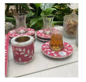 Plateau de service artisanal en bois nacre, sous-verres, plats et assiettes pour la décoration de l'Aïd, décoration de la maison, cadeau, plateaux en nacre pour le Ramadan, Émirats arabes unis - Product Image 5