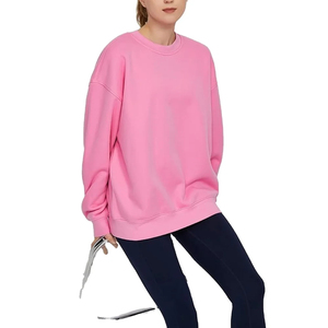 Sudadera Oversize Rosa para Mujer, Cuello Redondo, Hombros Caídos, Manga Larga, Color Sólido, Tejido de Algodón, Ropa de Otoño - Product Image 4