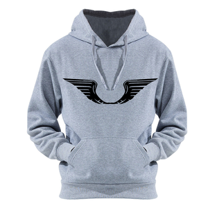 Men's Gray Hooded Sweatshirt With <b>Black</b> <b>Wings</b> Print Regular Fit Casual Cotton Hoodie Front Logo Design Autumn Wear - Product Image 1
