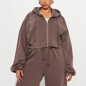 Custom Solid Winter Casual Zipper <b>Applique</b> Hooded Jackets Women Thick Zip Fleece Cotton Patch Embroidery Cropped Top Hoodie Plus - Product Image 4