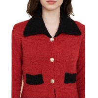 Droma Luxury Women's Red Elegant Buttoned Sweater Coat Casual Winter Fashion Design avec Discounted Drop Shipping