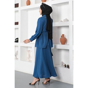 Conjunto Casual de Falda y Top Largo de Mezclilla con Perlas para Mujer, Talla XS, Estilo Club o Formal - Product Image 5