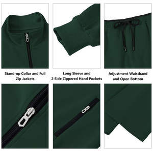 Ensemble de survêtement en molleton de coton pour homme, séchage rapide et respirant, motif uni avec fermeture éclair épaisse, survêtement personnalisable avec logo pour l'hiver - Product Image 2