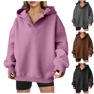 2025 sudaderas con capucha de gran tamaño con hombros caídos nuevo 100% algodón transpirable pulóver Premium personalizado Casual liso sudaderas con capucha para mujer - Product Image 1