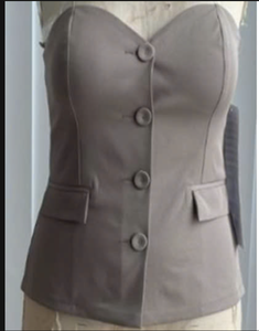 Wholesale Women's Gray <b>Strapless</b> <b>Corset</b> Blouse With Button Front And Pockets Minimalist Style Regular Fit Sleeveless Top - Product Image 4