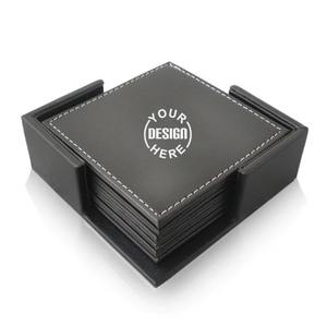 Square PU Leather Coaster Holder Drink Mats for Cup Glass Heatproof Tableware Gift Bulk Export Custom Logo OEM Factory Supplier - Product Image 1