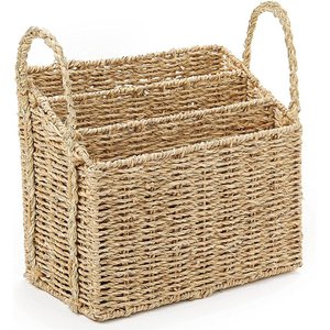 Panier de rangement en jonc de mer pour journal naturel décor à la maison avec compartiments porte-revues en jacinthe d'eau support suspendu tissé à la main - Product Image 1