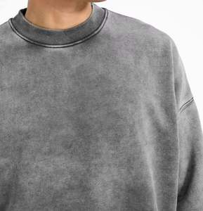 Streetwear Vintage surdimensionné poids lourd épaules tombantes col rond pull surdimensionné lavage à l'acide sweat pour hommes - Product Image 2