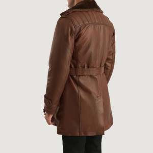 Manteau d'hiver pour homme en cuir marron vieilli avec fourrure, long, à capuche, imperméable, imprimé, garnissage en laine - Product Image 5