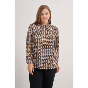 เสื้อชีฟองปักลายสำหรับผู้หญิง คอจีน แต่งโบว์ เหมาะสำหรับใส่ทำงานและงานปาร์ตี้ ฟรีไซส์ - Product Image 1