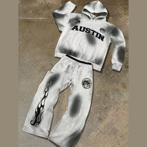 Ensemble survêtement décontracté respirant en coton 100% personnalisé, imprimé à l'écran, sweat-shirt à capuche et pantalon de survêtement surdimensionné - Product Image 3