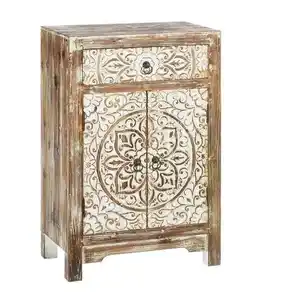 Hot Sale 100% Solid Wood Classic Contemporary Teak Sungkai Light Medium Heavy White Washed Carving Vintage Living Room Cabinet