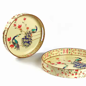 Bandeja de servicio redonda de esmalte impreso de madera para el hogar y mesa de comedor Mayorista y proveedor Bandeja impresa de madera. - Product Image 2