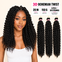 Extensions Synthétiques Bouclées en Fibre Haute Température pour Crochet 3D Bohemian Twist, 20 Pouces, 150g, 3 Pièces, 36 Brins, Vente en Gros