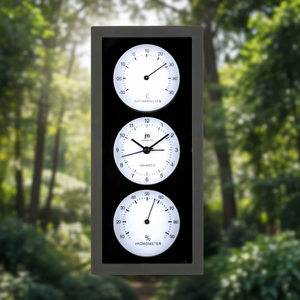 Reloj de Pared JUSTAMINUTE (12x26cm) con Termómetro e Higrómetro Blanco y Negro JA7071NB - Product Image 3