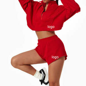 Nouveautés : Ensemble sweat à capuche court zippé sur le devant et short de survêtement en molleton pour femme, avec logo personnalisé - Product Image 4