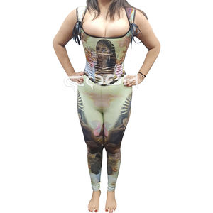 Vintage Goddess Artwork Printed Satin Corset With Tie-Up Straps & High-Waist Leggings | Fashion Corset Two-Piece Set Supplier - Product Image 1