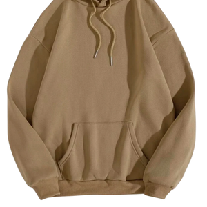 Sweat-shirt à capuche en molleton de coton beige brun, surdimensionné, uni, sans marque, unisexe, décontracté, streetwear, capuche, vente en gros - Product Image 6