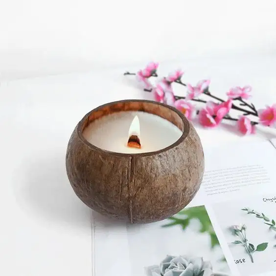 Ciotola di cocco candela biologica con Logo personalizzato candele Aroma Eco vegano cera di soia fatta a mano cocco ciotola di legno di palma