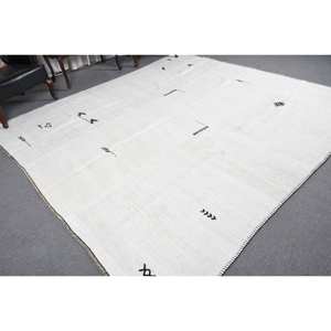 Modern White Wool <b>Rug</b> 8.8 X 9.7 ft Turkish <b>Flat</b> Weave Patchwork Design Latex Backing for Living Room Decor for Teens - Product Image 4