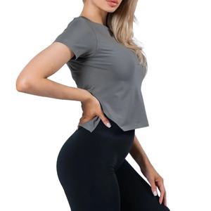 T-shirt en coton pour femme, col rond, gris, teinture en gros, t-shirts tendance, t-shirt personnalisé pour femme, designer - Product Image 1