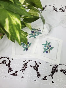 100% serviette de Cocktail en lin blanc avec broderie à la main conception de branche d'olivier linge de Table à ourlet pour la maison hôtel Bar événements - Product Image 5