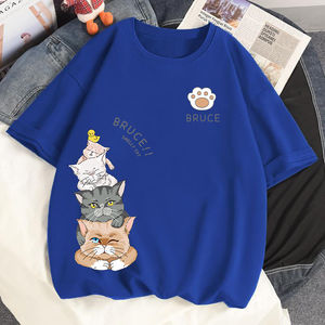 New Women's Custom Print Style <b>Cat</b> Printed Multi Color Short-sleeved <b>T</b>-shirt Fashion Plus Size Women's Loose <b>T</b>-shirt - Product Image 5