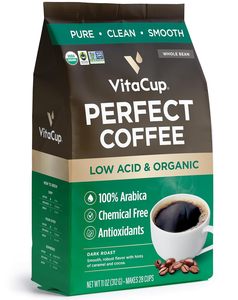 Café en grains VitaCup Perfect Low Acid, biologique et équitable USDA, sans mycotoxines, torréfaction foncée, origine unique Guatemala, 11 onces - Product Image 1