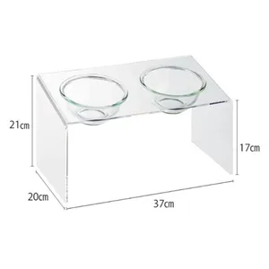 Hot selling clear acrylic 2 holes feeding bowl cat dog pet water food bowl for display only