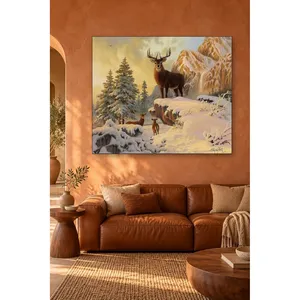 Impression sur toile de la famille de cerfs Fida sur des rochers enneigés - Product Image 2