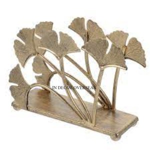 Premier Qualité En Bois Et En Aluminium Plaqué Or Coulé Gingko Feuilles Designer Table Centre De Table Aspect Attrayant Porte-Serviettes - Product Image 4