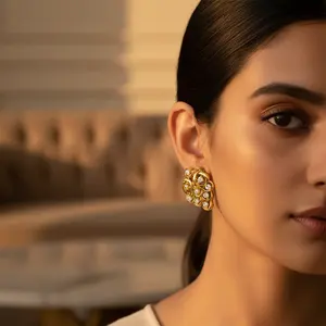 Boucles d'oreilles clous en diamant, plaqué or, design géométrique tendance, cadeau de mariage pour femme, fiançailles, avec zircon, or 14K/18K - Product Image 3