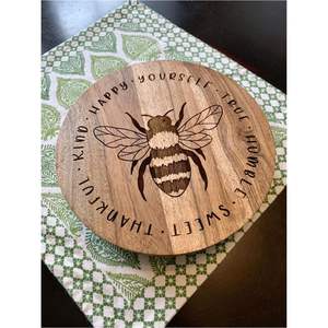 Eco-Friendly Natural <b>Wood</b> Carved <b>Trivet</b> Bumble Bee Pattern <b>Wood</b> Coaster for Hot Pots Sustainable Kitchenware Heat Insulation Pad - Product Image 1