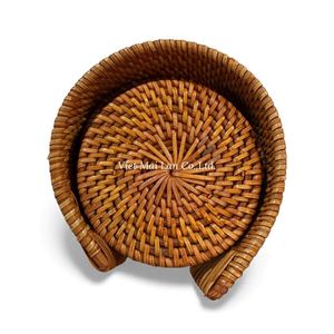 Handwoven Rattan Coaster Set With Tray Crafted By Vietnamese Artisans For Home Drink Serving Use - Product Image 2