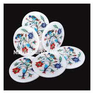 Produit de qualité supérieure ensemble de sous-verres en marbre de pierre blanche pure avec utilisation de conception de forme ronde pour la décoration de la maison et de la cuisine article cadeau - Product Image 3