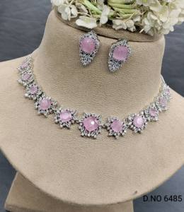 Ensemble de collier pour femme en laiton plaqué rhodium avec zircon CZ classique pour cadeau - SKU 6485 C3 - Product Image 1