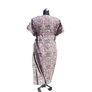 Kaftan Algodón Mujeres Handblock Floral Impreso Robe Sleepwear Maxi Dress - Product Image 5