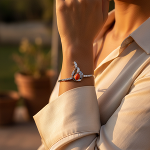 "Fine <b>Diamond</b> Bracelet for Women with Silver Coral Accents" - Product Image 2